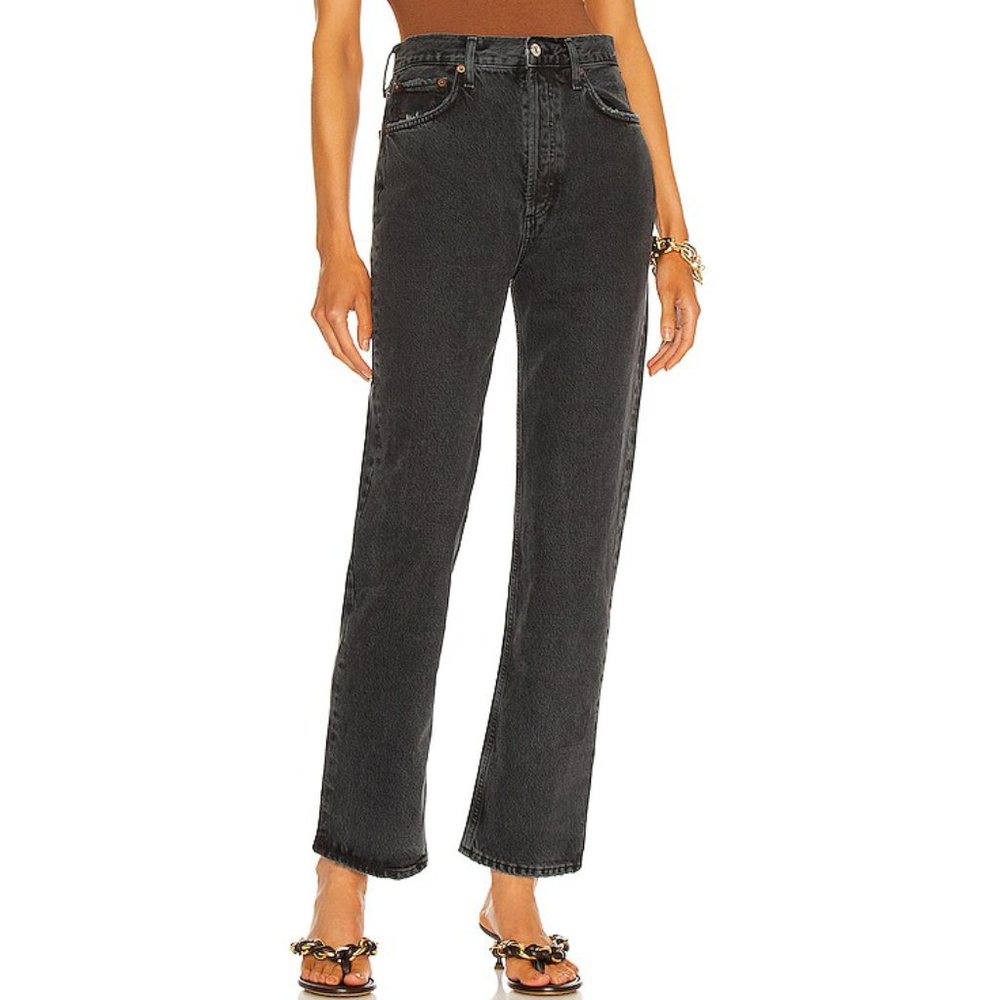 AGOLDE 90's Pinch Waist Black High Rise Straight Leg Jeans 24 Button Fly Denim